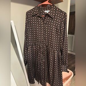Michael Antonio Black and Brown Geometric Long Sleeve Dress